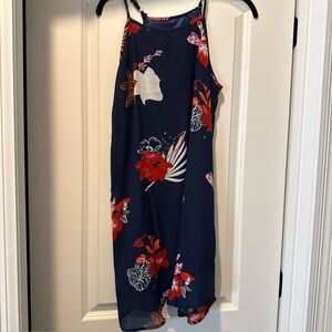 Women’s Sleeveless Navy Blue Floral Lined Sundress Adjustable Straps Size Small